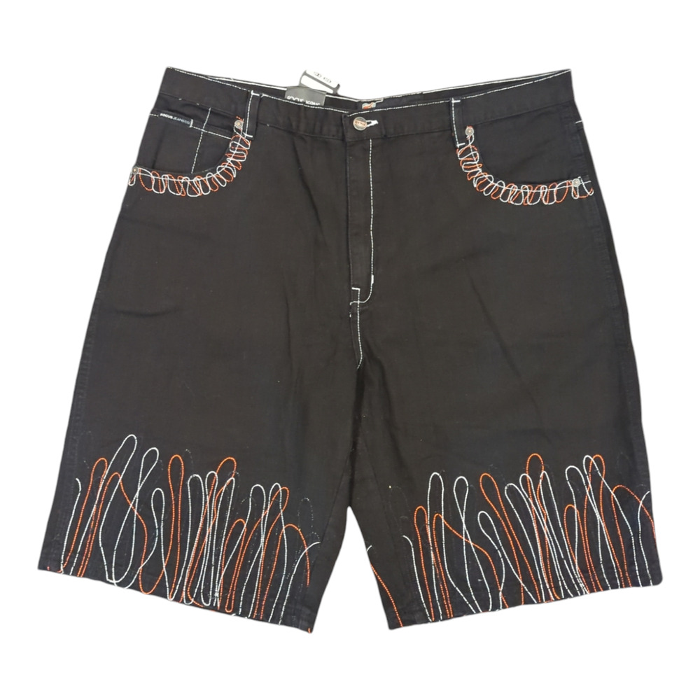 Y2K Shorts Jorts by Focus Jean Sz 40 Embroidered Black Hip-Hop Baggy Rap Skate